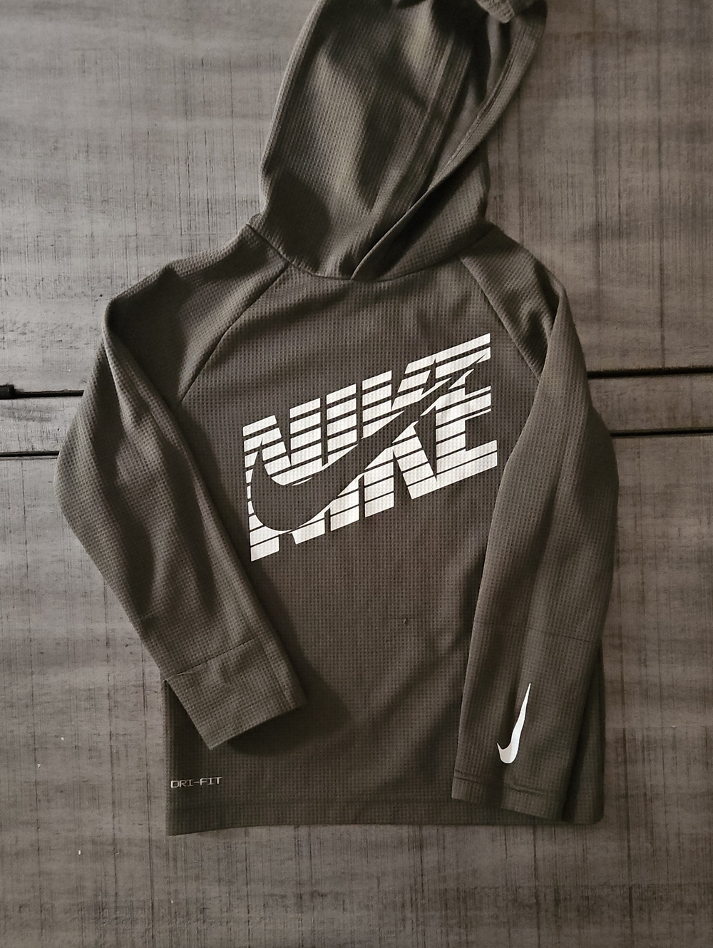 Nike Olive Green Dri-FIT Hooded Long Sleeve with White Logo